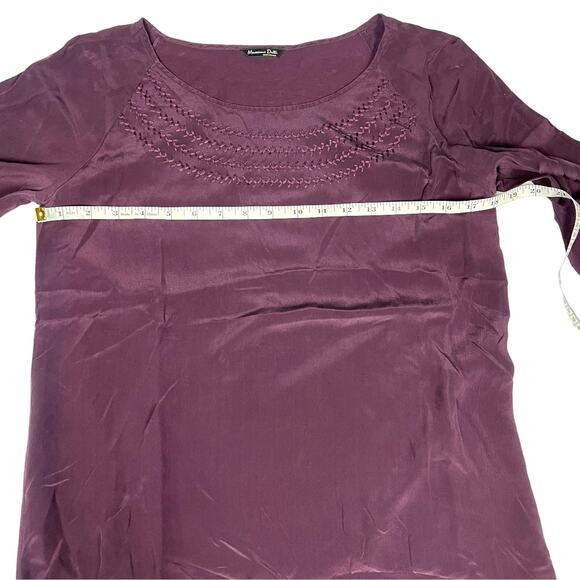 Massimo Dutti Blouse Long Sleeve Round Neck Embroidered Burgundy Women's L - Picture 5 of 11